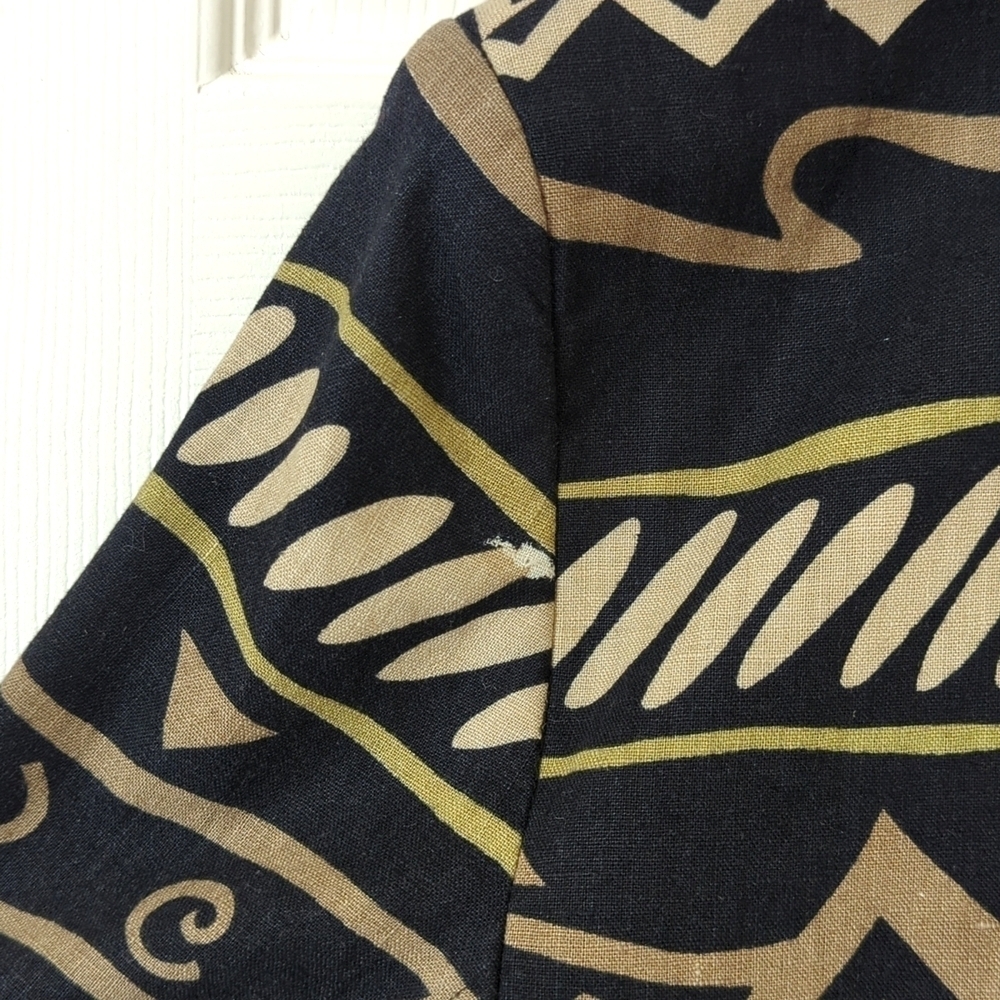 Rafaella 80's Vintage Funky Printed Linen Blend Boxy Blazer Jacket Black Tan 8 - Picture 11 of 12